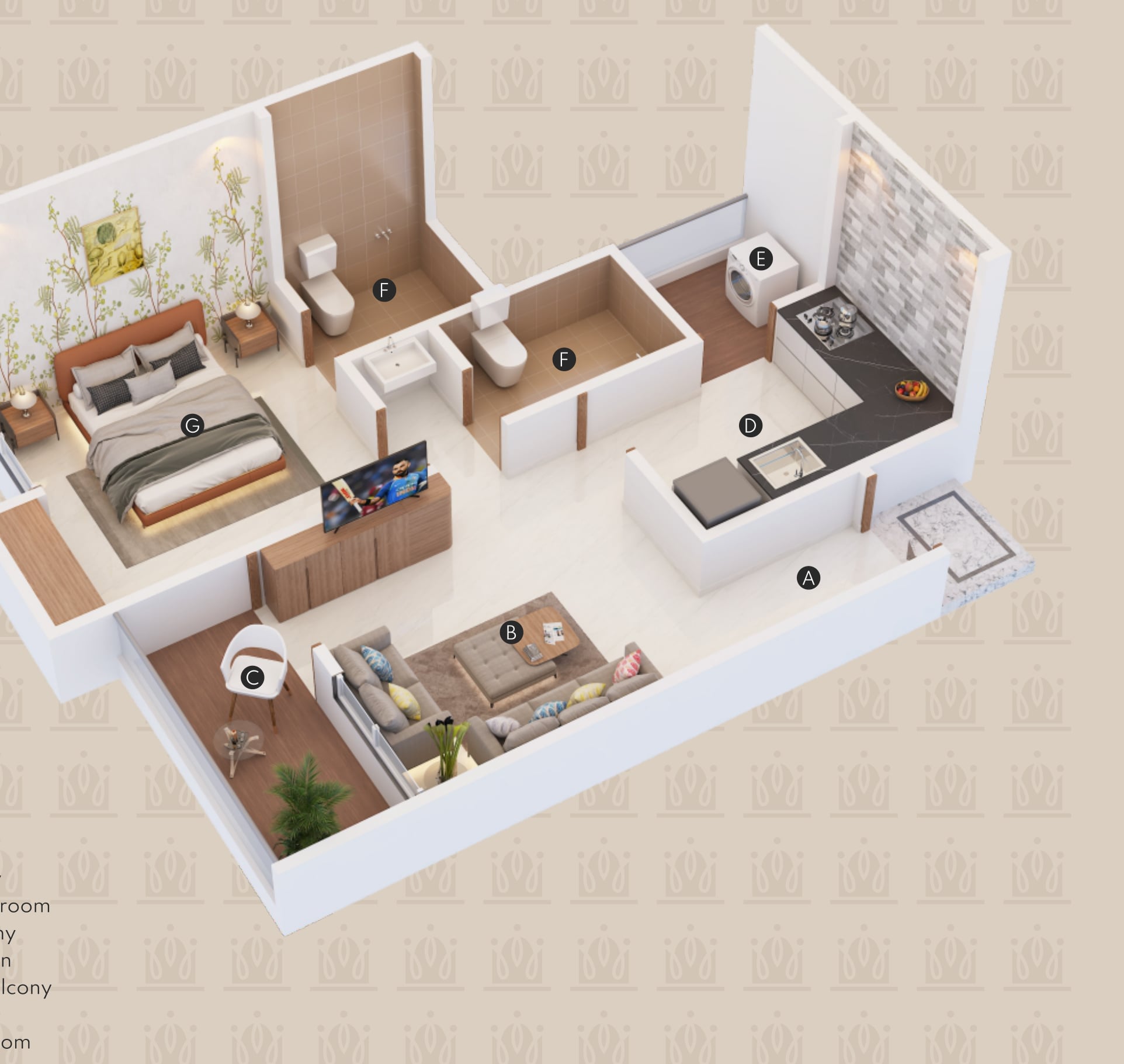 Elegant 1 BHK floor plan